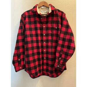 Homestead Clothing Buffalo Plaid Flannel Shirt Button Up Long Sleeve Red Black L